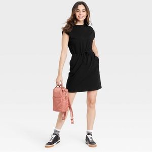 A New Day Short Sleeve Extended Shoulder A-Line Dress Black XL